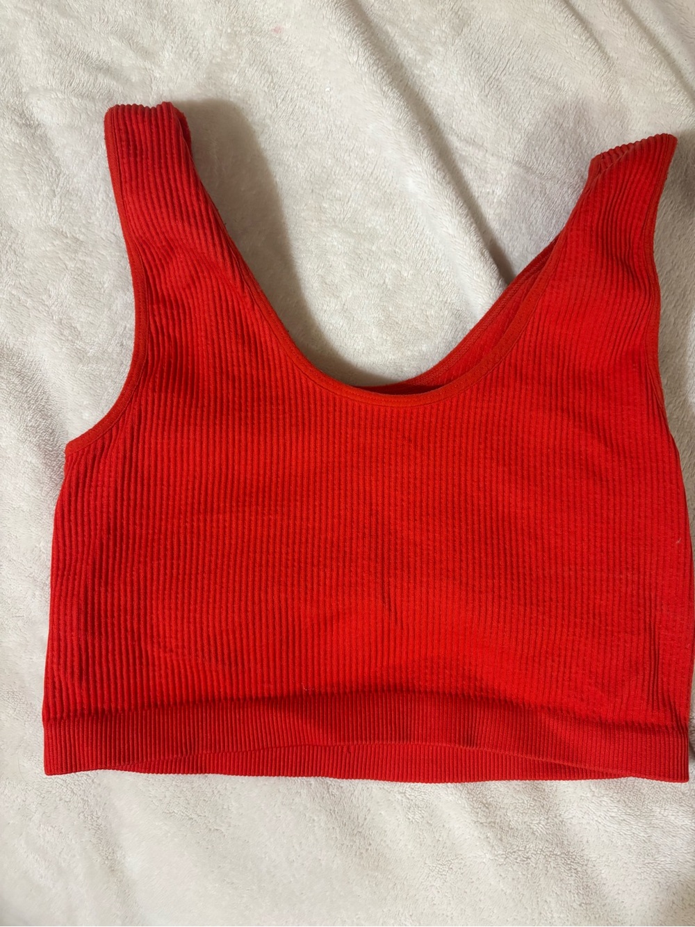 Forever 21 Red Ribbed Scoop Crop Tank